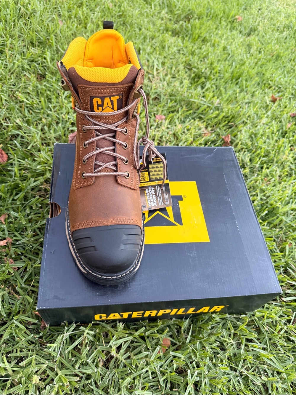Caterpillar Brown Work Boot with Black Toe and Yell